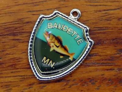 Vintage Silver BAUDETTE MINNESOTA STATE WALLEYE FISH TRAVEL SHIELD Charm 48-3 • $16.95