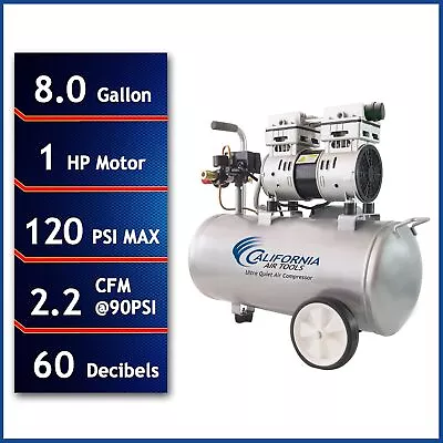 Air Compressor | Ultra Quiet Oil-Free 1.0 Hp 8 Gal • $359.04