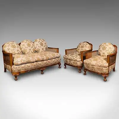 £2950 • Buy Antique Bergere Sofa Suite, English, Walnut, 3 Seat Settee, Armchair, Edwardian