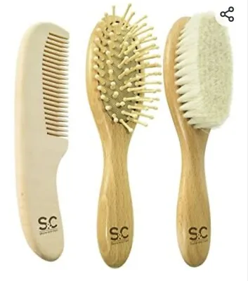 3 PC Organic Wooden Baby Hair Brush & Comb Set By Stone & Clark • £3.99