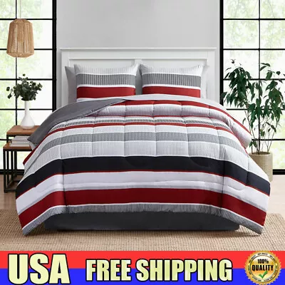 Bedding Set 8 Piece Bed In A Bag Comforter Set W/ Sheets Queen Size Stripe NEW • $39.96