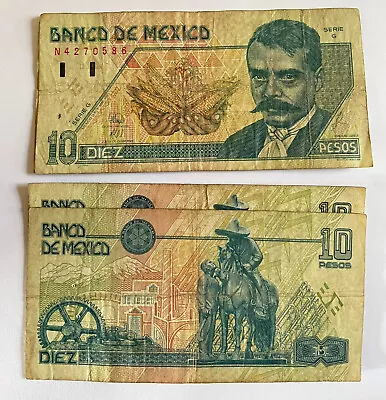 Mexico Banknote 10 Pesos. Mexican  ZAPATA  100 % ORIGINAL  USED 1  ( ONE PC ) • $42