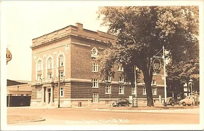 Charlotte Michigan RPPC Masonic Temple Gulf Gas Station Street Scene 1940s • $26.99