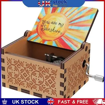 Retro Wooden Music Box Hand Crank Engraved Musical Toys Kids Birthday Xmas Gift • £6.99