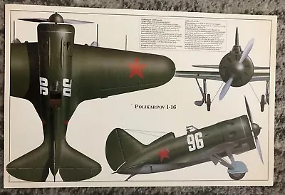 Model Toy Airplane Poster Specs Vintage Original Polikarpov I-16 Sign 1980's • $23.82