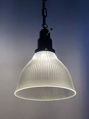 Antique Vtg HOLOPHANE Ribbed Glass Industrial Pendant Light Art Deco Victorian • $229.98