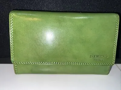 Barberini’s Firenze Vera Pelle Green Leather Folding Wallet ID Luxury Accessory • $165