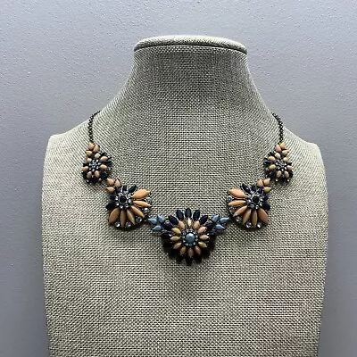 Signed J Crew Mixed Metal Peach And Blue Rhinestone Statement Necklace  • $9