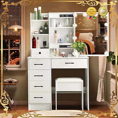 10 LED Bedroom Vanity Makeup Dressing Table Set W/ Light Mirror + 6 Drawers • $185.31