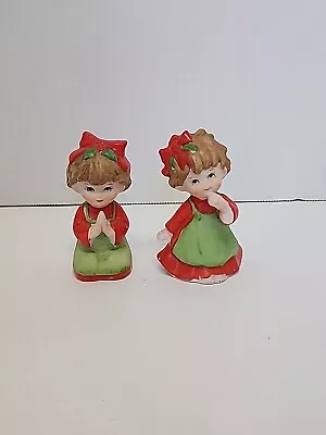 Lot Of 2 Vintage  Lefton Christmas Figurines #04456 Red Green Praying Aprons • $8