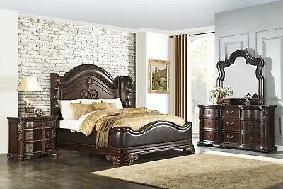 CURBSIDE SHIPPING TEXAS - NEW Grand Cherry Brown King 5PC Bedroom Set B/D/M/2N • $3319.99