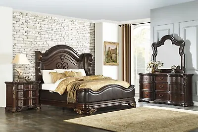 NEW Grand Classic Cherry Brown King Queen 4PC Bedroom Set Traditional B/D/M/N • $3069.99