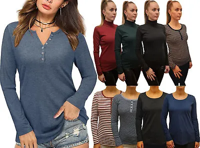 Ladies T-Shirt Top Long Sleeve Stretch Or Loose Fit 100% Cotton RRP £9.99 • £4.99