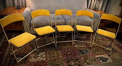 MCM Antique Gold Velvet Folding Chairs By A. Fritz And Co - Set Of 5 • $548.95