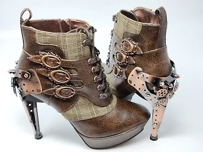 Hades H-Oxford Women's Zip Lace Ankle Boots Heels Size 10 Steam Punk Goth Gears • $109.99