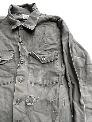 VTG USMC OG-107 Shirt Military Fatigue Utility Sateen Sz L 70s Distressed • $19.99