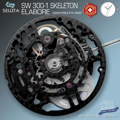 MOVEMENT AUTOMATIC SELLITA SW300 SKELETON BLACK Compat: ETA 2892-A2 SOP A10 • $599