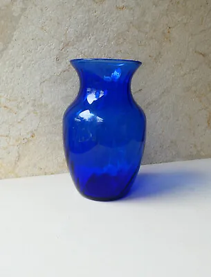 Vintage Indiana Glass USA Cobalt Blue Illusions Swirl Pattern Baluster Vase 8  • $65