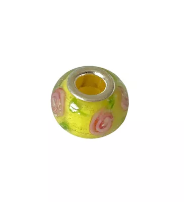 Yellow Glass Lampwork Beads Floral Murano Style European Bracelet Charm 11 Ct • $11