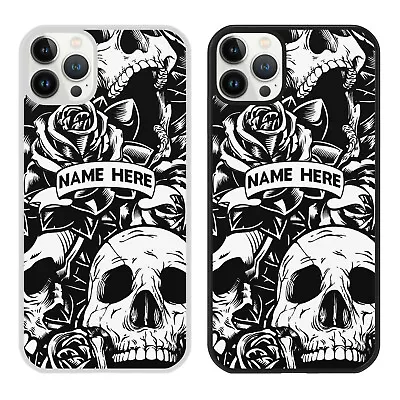 Personalised Name Skulls And Roses Phone Case Cover For IPhone Samsung Goth Emo • £6.79