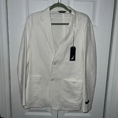 Nautica Mens Two Button White Blazer Poly Linen Blend Sport Coat Jacket Size S • $59