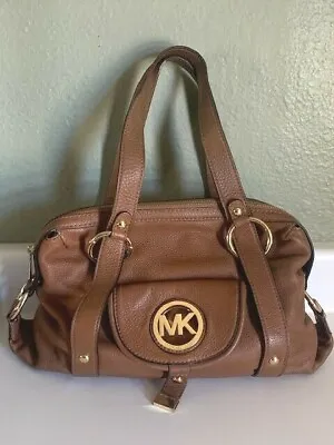 Michael Kors Fulton Luggage Brown Leather Shoulder Bag Satchel Tote VERY GOOD  • $54.99