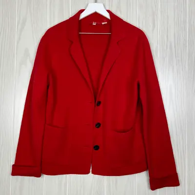 Anthro Moth Button Collared Knit Sweater Blazer Women's Red Size Small • $45