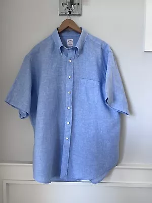 Mens Brooks Brothers 100 % Linen Blue Front Button Shirt Size XL • $30