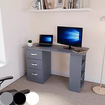 Computer Desk PC Laptop Table 3 Drawer 3 Shelf Shelf Home Office Study • £67.99