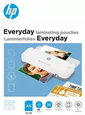 HP Everyday A6 80 Micron Glossy Clear Hot Laminating Pouches (Pack Of 25) DIN A6 • £5.86