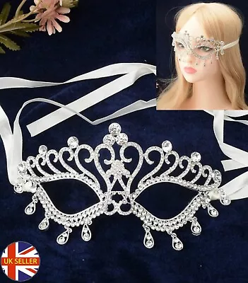 Diamante Masquerade Ball Venetian Face Eye MaskFaux Crystal Fancy Dress Costume • £15.99