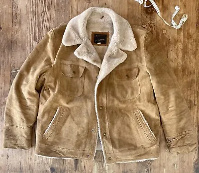 Vintage JC Penny Brown Western Suede Leather Coat W/ Sherpa Liner • $35