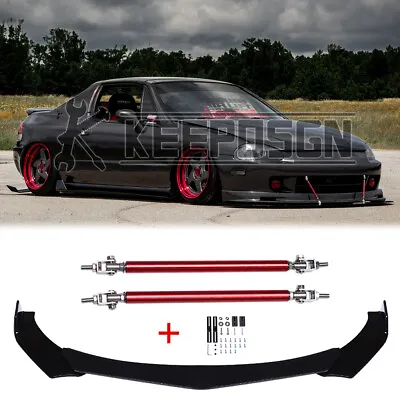 For Honda Civic Del Sol Gloss Front Bumper Lip Splitter Spoiler Chin +Strut Rods • $65.55