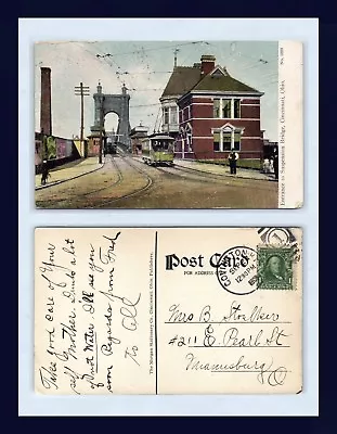 Ohio Cincinnati Trolley On Bridge Posted 1908 Mrs. Barbara Stoelker Miamisburg. • $9.99