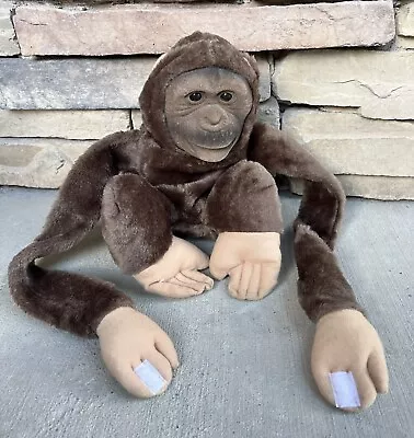 Vintage Monkey Hand Puppet Hugging Chimp Chimpanzee Long Arms Dark Brown • $35