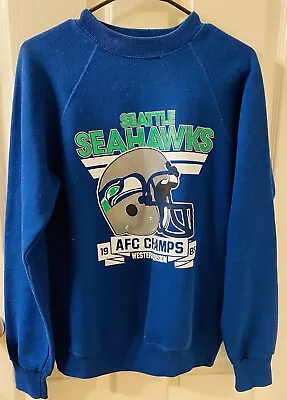 VINTAGE 1988 Seattle Seahawks AFC Champs Bassett Walker Large Sweatshirt & Scarf • $49.99