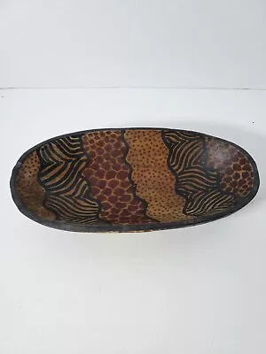 Vintage African Art Oval Wood Bowl 12” Hand Carved Hand Painted Made In Kenya • $18