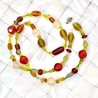 Mixed Materials Glass & Plastic Beaded Necklace The Vintage Strand The #1692 • $10.19