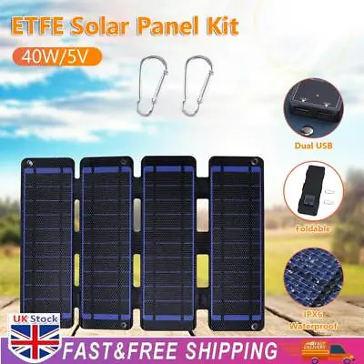 5V 40W Foldable Solar Panel Ultra-thin Waterproof Emergency Power Bank (Blue) • £33.38