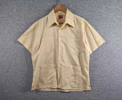 £24.50 • Buy MATT ANDREWS Vintage Men's Yellow Guayabera Panama Holiday Tropical Shirt - L