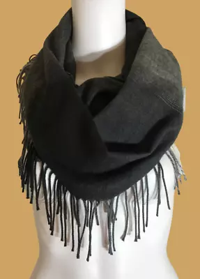 Soft Gray Black Fringed Infinity Scarf German Imported  19  X 31  $38 NWT • $20.99