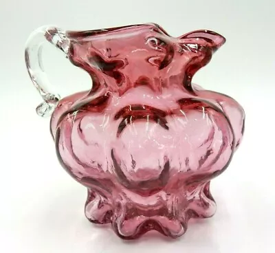 Vintage Fenton Cranberry Pink Glass Ribbed Ice Lip Small Pitcher • $19.99