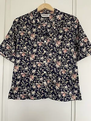 Rowlands Floral Liberty Print Style Collared Shirt Blouse Medium Blue Mix • £19.99