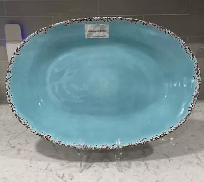 Tommy Bahama XL 20x14 Melamine  Oval Turquoise Blue Crackle Serving Platter Tray • $29.99