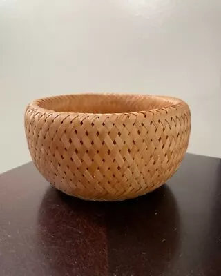  Bamboo Hand Woven Fruit Bread Bowl Basket Double Layer 6  W X 3 1/4  Ht  • $9