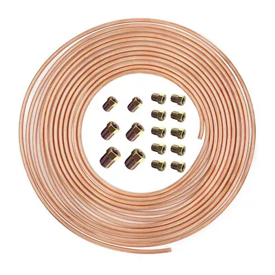 3/16 25 Ft Brake Line Tubing Kit Copper Nickel Coil+16×Tube Nuts Fittings • $30.09
