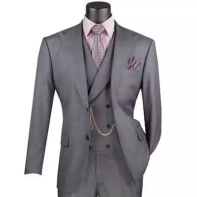 VINCI Men's Charcoal Textured 3pc Modern Fit Suit W/ Adjustable Waistband NEW • $135