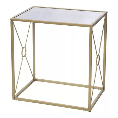 SEI Furniture Larden Mirror-Top End Table In Antiqued Mirror-Gold • $116.21