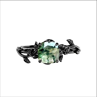 Natural Moss Agate Leaf Ring 925 Sterling Silver Ring Engagement Nature Ring • $25