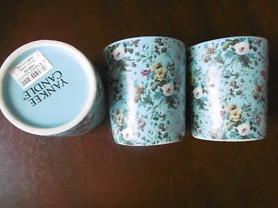 Three Yankee Candle Blue Floral Votive Holders Vgc • £15.99